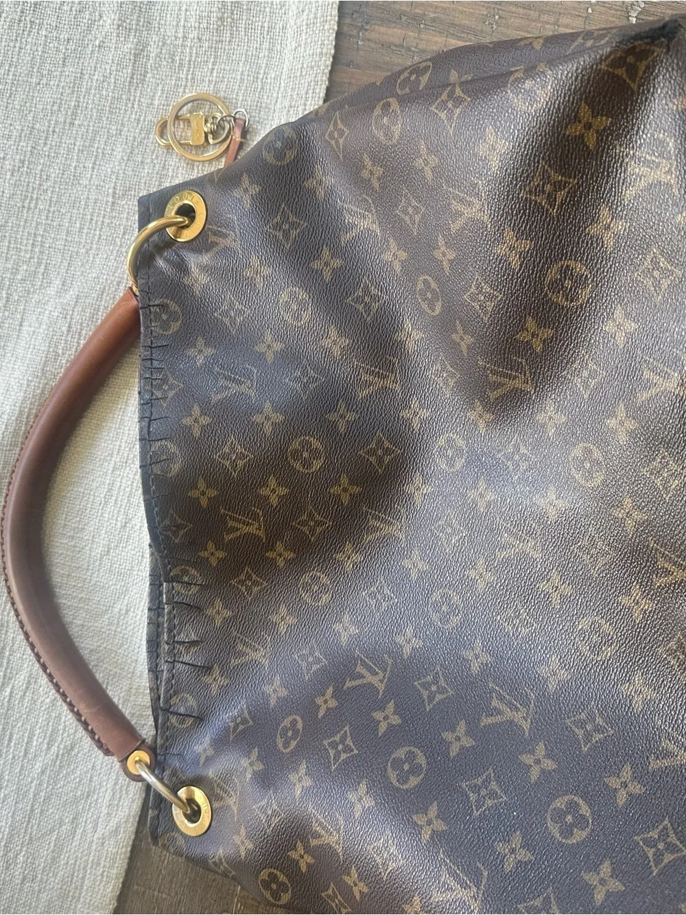 Louis Vuitton Monogram Canvas Shoulder Bag with Brown Handle